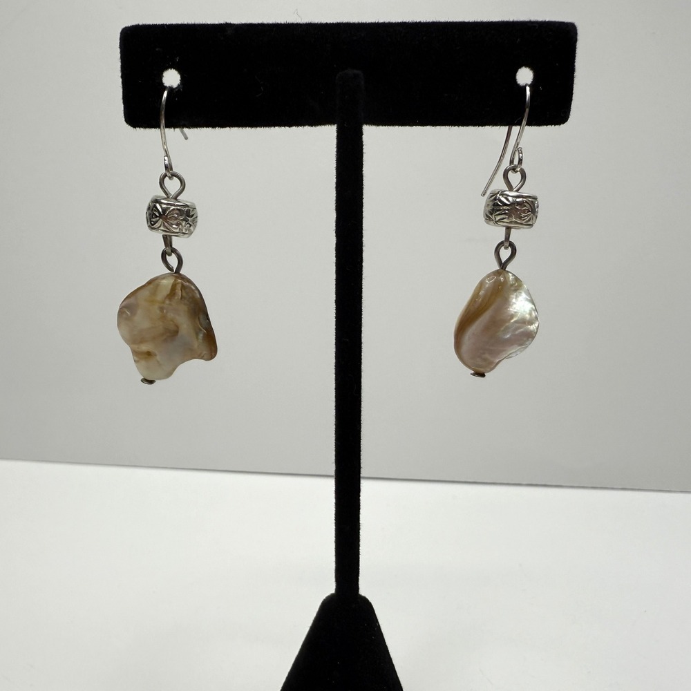 Baroque Pearl Dangle Drop Earrings Silver Accent Elegant Fashion Jewelry 1 3/4in